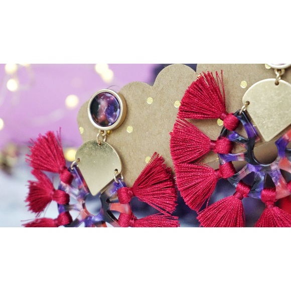 NEW! Acrylic Stud Post Tassel Hoop Earrings - Picture 8 of 11